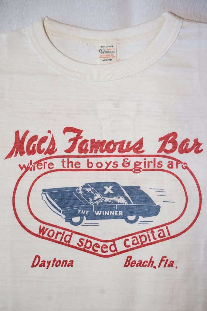 WARE HOUSE (ウエアハウス)　7分袖ベースボールTシャツ　4800　"MAC’S FAMOUS BAR"　クリーム×ネイビー