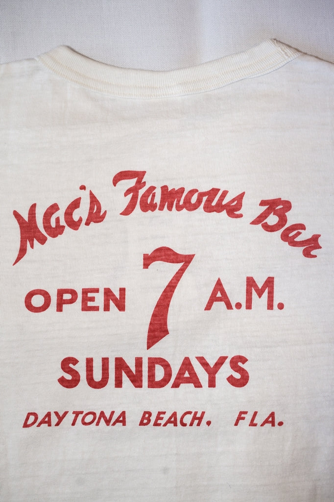 WARE HOUSE (ウエアハウス)　7分袖ベースボールTシャツ　4800　"MAC’S FAMOUS BAR"　クリーム×ネイビー