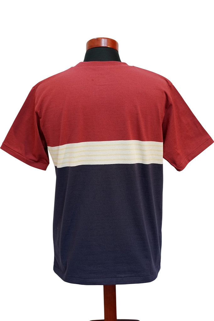WARE HOUSE (ウエアハウス)　パネルボーダーTシャツA柄　4112　ボルドー/ネイビー