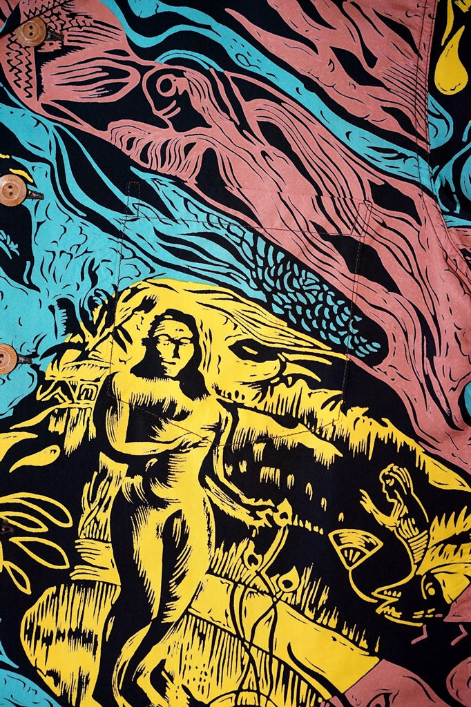 サンサーフ・スペシャルエディション　半袖ハワイアンシャツ　SS39673　"GAUGUIN WOODCUT MYSTIC"　ブラック