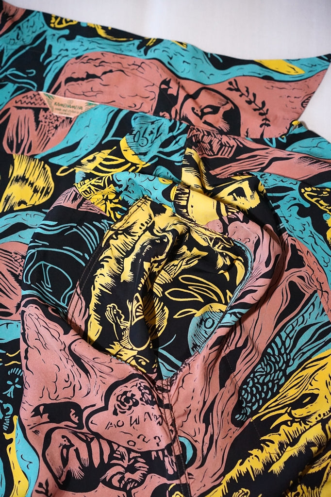 サンサーフ・スペシャルエディション　半袖ハワイアンシャツ　SS39673　"GAUGUIN WOODCUT MYSTIC"　ブラック