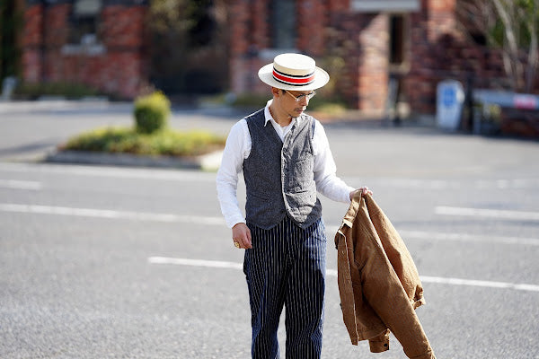 HEAD LIGHT (ヘッドライト)　ストライプデニム・オーバーオール　HD42498　"SPECIAL WOVEN STRIPE DENIM LOW BACK OVERALLS"　ワンウォッシュ