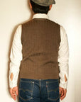 Dapper's (ダッパーズ)　ニットベスト　1215　"Classic Woolen Plaid Waistcoat"　カーキ杢/ボルドー