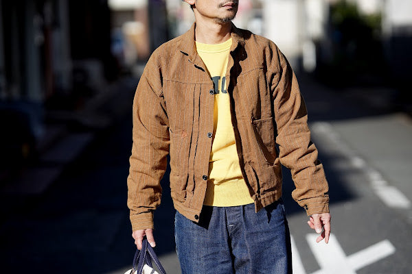 WARE HOUSE (ウエアハウス)　ブラウンダックジャケット　2214　"1880 HEAVY LEATHER BOUND BLOUSE"　ダックストライプ・ワンウォッシュ