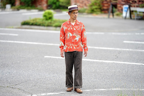 SUN SURF (サンサーフ)　長袖ハワイアンシャツ　SS29205　"SOUTH SEA OUTRIGGER"　レッド