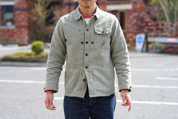 BUZZ RICKSON'S (バズリクソンズ)　ユーティリティーコート　BR15123　"U.S.M.C. M-1944 HERRINGBONE UTILITY JACKET"　オリーブ