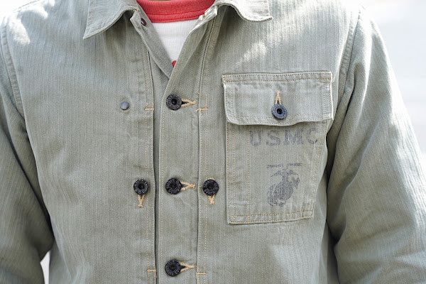 BUZZ RICKSON'S (バズリクソンズ)　ユーティリティーコート　BR15123　"U.S.M.C. M-1944 HERRINGBONE UTILITY JACKET"　オリーブ