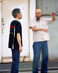 ADJUSTABLE COSTUME (アジャスタブルコスチューム)　半袖オープンカラーシャツ　AS-121　"COTTON DOBBY STRIPE S/S OPEN SHIRT"　ベージュ