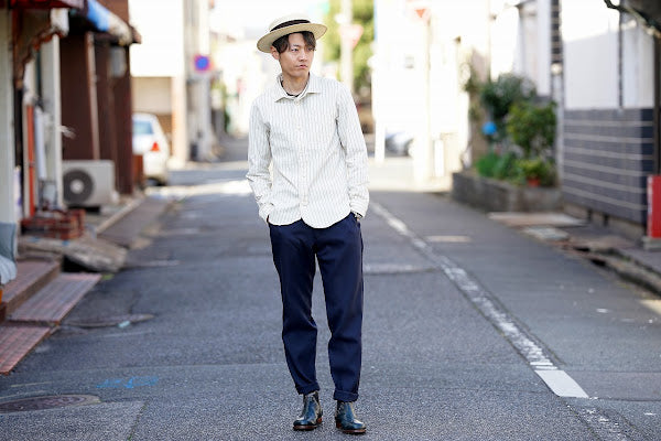 DALEE'S (ダリーズ)　長袖ドレスシャツ　"CALICO.D (キャラコ.D) with COLLER No.4"　ホワイトストライプ