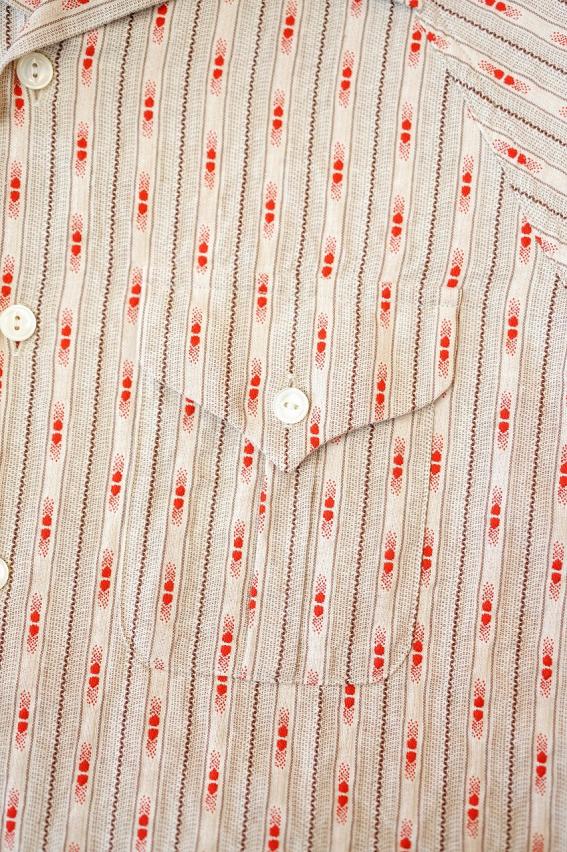 ADJUSTABLE COSTUME (アジャスタブルコスチューム)　半袖オープンカラーシャツ　AS-121　"COTTON DOBBY STRIPE S/S OPEN SHIRT"　ベージュ