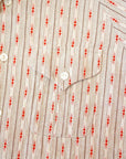 ADJUSTABLE COSTUME (アジャスタブルコスチューム)　半袖オープンカラーシャツ　AS-121　"COTTON DOBBY STRIPE S/S OPEN SHIRT"　ベージュ
