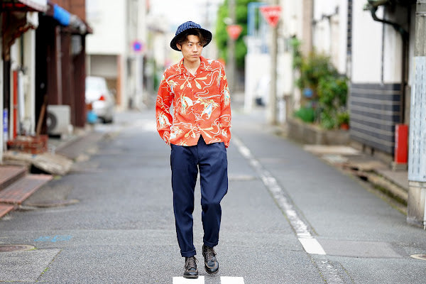 SUN SURF (サンサーフ)　長袖ハワイアンシャツ　SS29205　"SOUTH SEA OUTRIGGER"　レッド