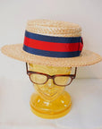 ADJUSTABLE COSTUME (アジャスタブルコスチューム)　ボーターハット(カンカン帽)　AHT-013　"Straw Boater Hat"　ネイビー×レッド
