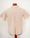 ADJUSTABLE COSTUME (アジャスタブルコスチューム)　半袖オープンカラーシャツ　AS-121　"COTTON DOBBY STRIPE S/S OPEN SHIRT"　ベージュ