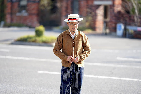 HEAD LIGHT (ヘッドライト)　ストライプデニム・オーバーオール　HD42498　"SPECIAL WOVEN STRIPE DENIM LOW BACK OVERALLS"　ワンウォッシュ