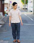 ADJUSTABLE COSTUME (アジャスタブルコスチューム)　半袖オープンカラーシャツ　AS-121　"COTTON DOBBY STRIPE S/S OPEN SHIRT"　ベージュ