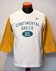 Pherrow's (フェローズ)　7分袖フットボールTシャツ　22S-PBUT1　"CONTINENTAL GAS CO."　ホワイト×イエロー