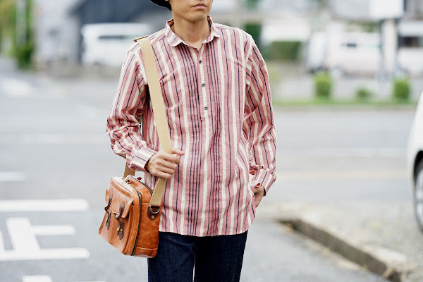 WARE HOUSE (ウエアハウス)　長袖プルオーバーシャツ　3050　"1900'S COLORED BODIES SHIRTS (ROUND COLLAR)"　レッド