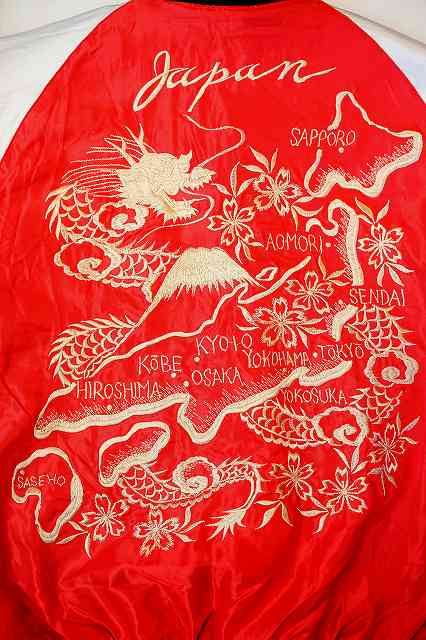 TAILOR TOYO (テーラー東洋)　リバーシブル・アセテートスカジャン　TT15273　ブラック/ベージュ"DRAGON HEAD"×レッド/シルバー"JAPAN MAP"