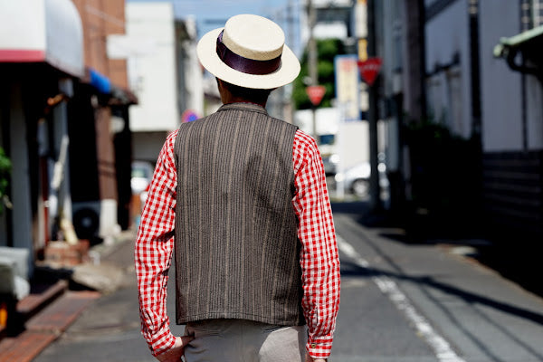 Dapper's (ダッパーズ)　クラシカルベスト　1614　"Classical Stand Collar Vest"　ブラウン・コバートストライプ