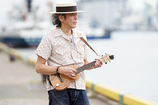 ADJUSTABLE COSTUME (アジャスタブルコスチューム)　半袖オープンカラーシャツ　AS-121　"COTTON DOBBY STRIPE S/S OPEN SHIRT"　ベージュ