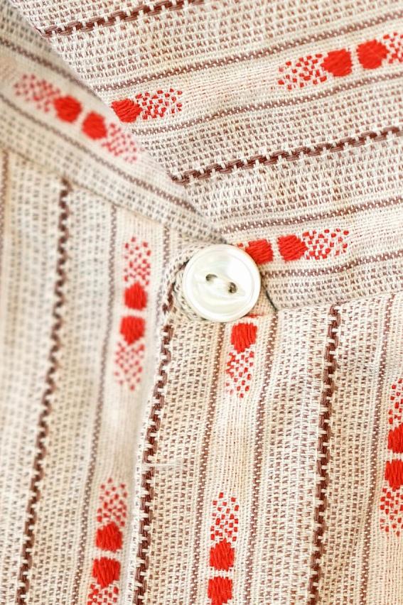 ADJUSTABLE COSTUME (アジャスタブルコスチューム)　半袖オープンカラーシャツ　AS-121　"COTTON DOBBY STRIPE S/S OPEN SHIRT"　ベージュ
