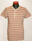 Dapper's (ダッパーズ)　ヘンリーネック・半袖ボーダーTシャツ　1320　"Multi Stripe Border Henley Tee"　ベージュ/オレンジ/スカイブルー