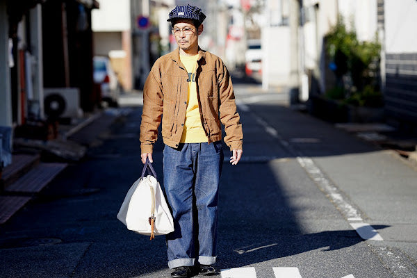 WARE HOUSE (ウエアハウス)　ブラウンダックジャケット　2214　"1880 HEAVY LEATHER BOUND BLOUSE"　ダックストライプ・ワンウォッシュ