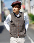 Dapper's (ダッパーズ)　クラシカルベスト　1614　"Classical Stand Collar Vest"　ブラウン・コバートストライプ