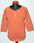 Dapper's (ダッパーズ)　ヘンリーネック・8分袖ボーダーTシャツ　1107　"Border Henley 4/5 Sleeve Tee"　オレンジ×オフホワイト