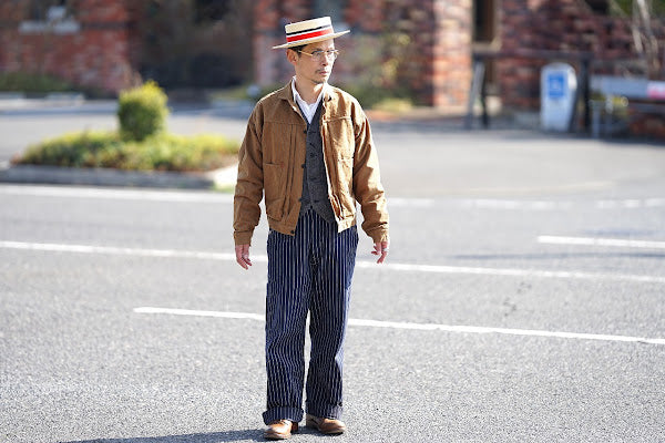 HEAD LIGHT (ヘッドライト)　ストライプデニム・オーバーオール　HD42498　"SPECIAL WOVEN STRIPE DENIM LOW BACK OVERALLS"　ワンウォッシュ