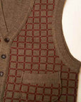 Dapper's (ダッパーズ)　ニットベスト　1215　"Classic Woolen Plaid Waistcoat"　カーキ杢/ボルドー