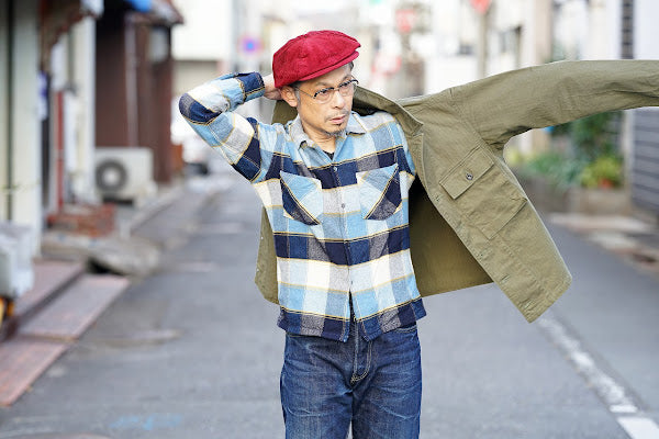 DELUXEWARE (デラックスウエア)　ウールシャツ　MVB-14　"THROUGH WOOL SHIRT"　ブルーチェック
