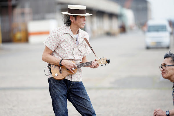 ADJUSTABLE COSTUME (アジャスタブルコスチューム)　半袖オープンカラーシャツ　AS-121　"COTTON DOBBY STRIPE S/S OPEN SHIRT"　ベージュ
