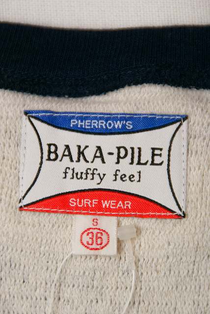 Pherrow's (フェローズ)　Vネック・ボーダーTシャツ　17S-バカパイルV-T・リップルボーダー　ナチュラル×ネイビー