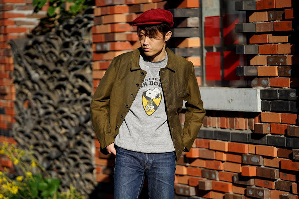 BUZZ RICKSON'S (バズリクソンズ) × PEANUTS (ピーナッツ)　セットイン・クルーネックスウェット　BR69273　"AIR BORNE"　H.グレー