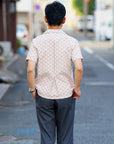 ADJUSTABLE COSTUME (アジャスタブルコスチューム)　半袖オープンカラーシャツ　AS-121　"COTTON DOBBY STRIPE S/S OPEN SHIRT"　ベージュ