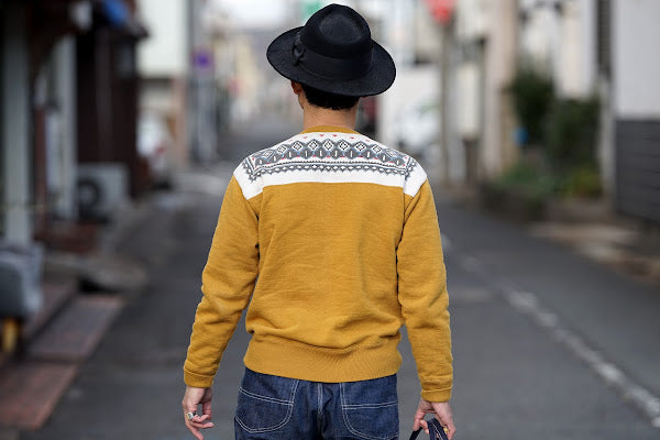 DELUXEWARE (デラックスウエア)　ハーフジップ・スウェット　S105-24A　"SNOW HALF ZIP"　アンティークイエロー