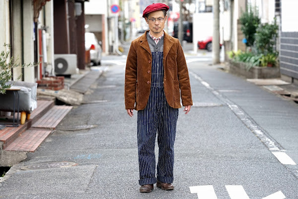 HEAD LIGHT (ヘッドライト)　ストライプデニム・オーバーオール　HD42498　"SPECIAL WOVEN STRIPE DENIM LOW BACK OVERALLS"　ワンウォッシュ