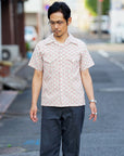 ADJUSTABLE COSTUME (アジャスタブルコスチューム)　半袖オープンカラーシャツ　AS-121　"COTTON DOBBY STRIPE S/S OPEN SHIRT"　ベージュ