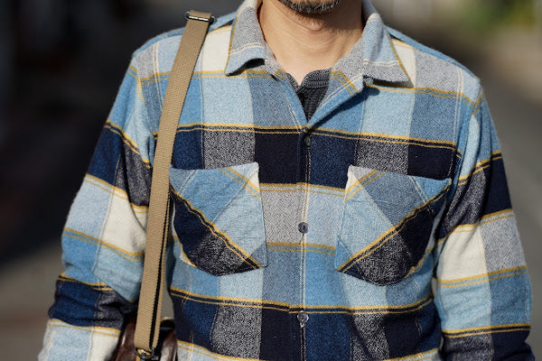 DELUXEWARE (デラックスウエア)　ウールシャツ　MVB-14　"THROUGH WOOL SHIRT"　ブルーチェック