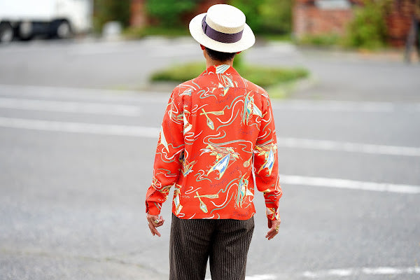 SUN SURF (サンサーフ)　長袖ハワイアンシャツ　SS29205　"SOUTH SEA OUTRIGGER"　レッド