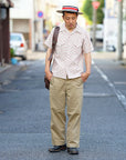 ADJUSTABLE COSTUME (アジャスタブルコスチューム)　半袖オープンカラーシャツ　AS-121　"COTTON DOBBY STRIPE S/S OPEN SHIRT"　ベージュ
