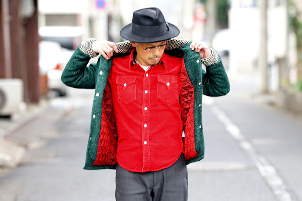 シュガーケーン×ミスターフリーダム　コーデュロイ・ウエスタンシャツ　SC28946　"MFSC "HOOPER" CORDUROY DUDE RANCHER"　レッド