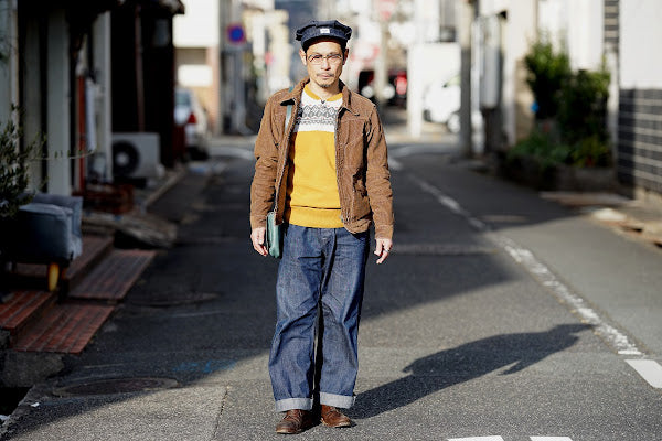 DELUXEWARE (デラックスウエア)　ハーフジップ・スウェット　S105-24A　"SNOW HALF ZIP"　アンティークイエロー
