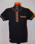 Dapper's (ダッパーズ)　ヘンリーネック・半袖メッシュTシャツ　1465　"Henley Neck S/S Mesh Tee"　ブラック×ブロンズ