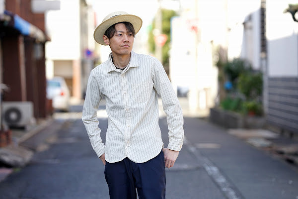 DALEE'S (ダリーズ)　長袖ドレスシャツ　"CALICO.D (キャラコ.D) with COLLER No.4"　ホワイトストライプ