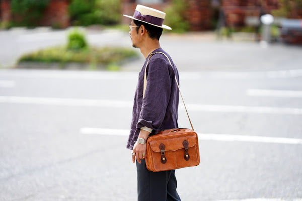 Dapper's (ダッパーズ)　リネン・プルオーバーシャツ　1623　"Round Placket Miners Pullover Shirts"　グレープ