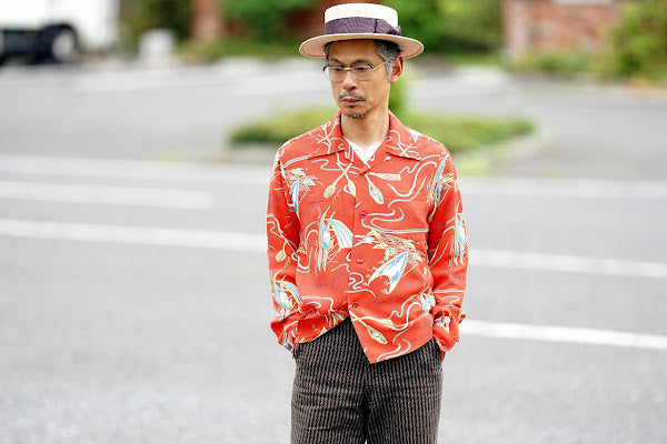 SUN SURF (サンサーフ)　長袖ハワイアンシャツ　SS29205　"SOUTH SEA OUTRIGGER"　レッド