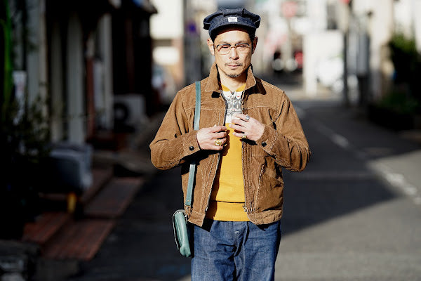 DELUXEWARE (デラックスウエア)　ハーフジップ・スウェット　S105-24A　"SNOW HALF ZIP"　アンティークイエロー